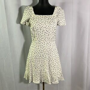 NWT LOFT Ivory & Black Polka Dot Linen Puff Sleeve Cut Out Bow Back Mini Dress